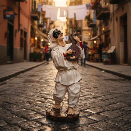 Statue di Pulcinella con Mandolino in Resina Artigianale - Tradizione Napoletana