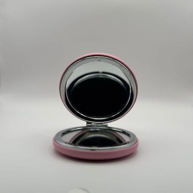 Round Faux Leather Compact Mirror – With Bee Detail (Black, Pink, Cream)