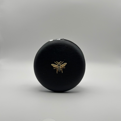 Specchietto da Borsa Rotondo in Similpelle – Con Dettaglio Ape (Nero, Rosa, Panna)