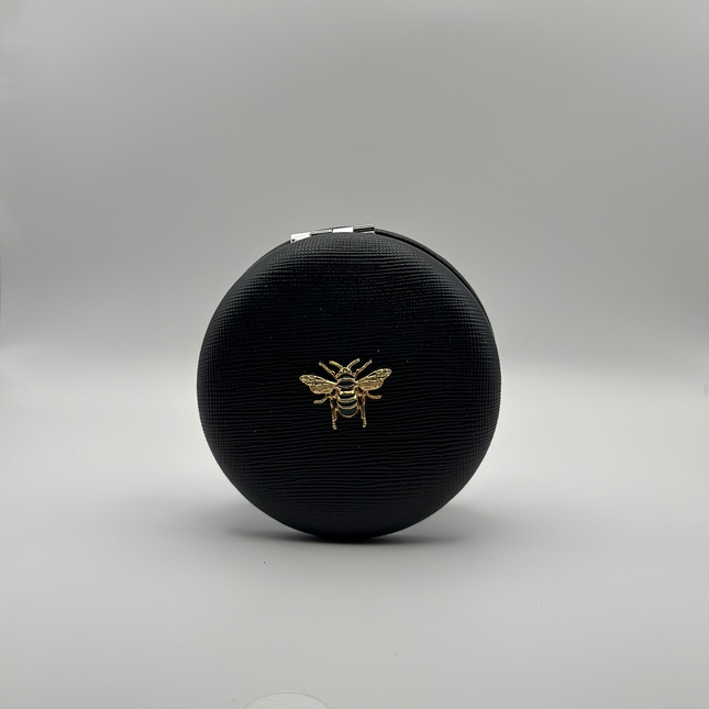 Specchietto da Borsa Rotondo in Similpelle – Con Dettaglio Ape (Nero, Rosa, Panna)