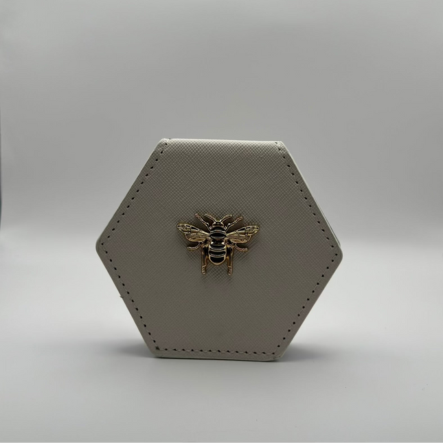 Specchietto da Borsa Esagonale in Similpelle – Con Dettaglio Ape (Nero, Rosa, Panna)