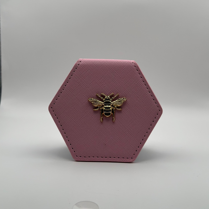 Specchietto da Borsa Esagonale in Similpelle – Con Dettaglio Ape (Nero, Rosa, Panna)