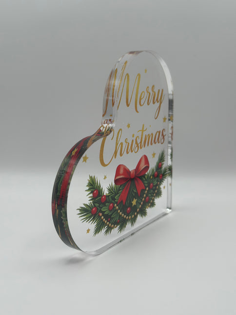 Targhetta Cuore "Merry Christmas" in Acrilico