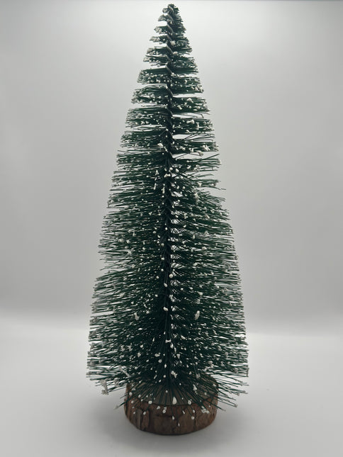 Mini Albero di Natale Effetto Neve su Base in Legno Naturale - 5 Altezze a Scelta