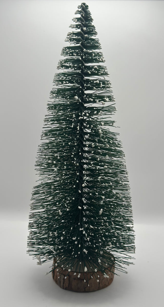 Mini Snowy Christmas Tree on Natural Wood Base - 5 Heights to Choose From