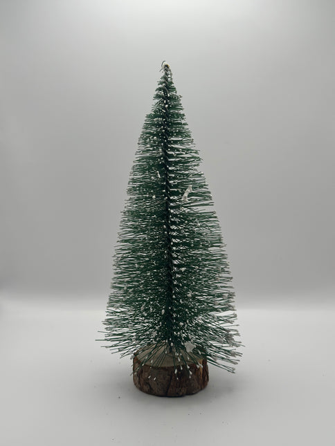 Mini Albero di Natale Effetto Neve su Base in Legno Naturale - 5 Altezze a Scelta