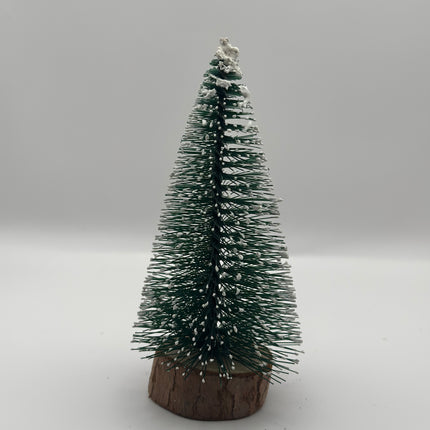 Mini Albero di Natale Effetto Neve su Base in Legno Naturale - 5 Altezze a Scelta