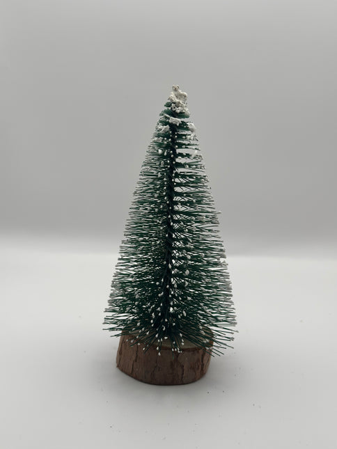 Mini Albero di Natale Effetto Neve su Base in Legno Naturale - 5 Altezze a Scelta