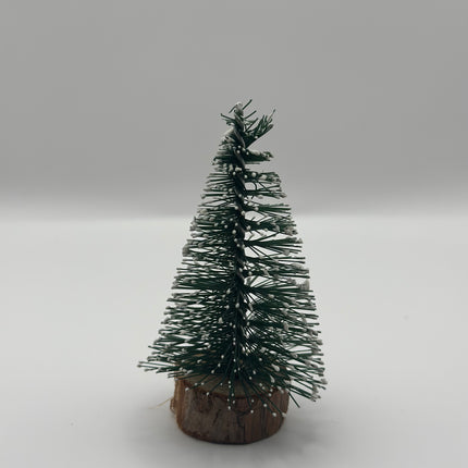 Mini Albero di Natale Effetto Neve su Base in Legno Naturale - 5 Altezze a Scelta