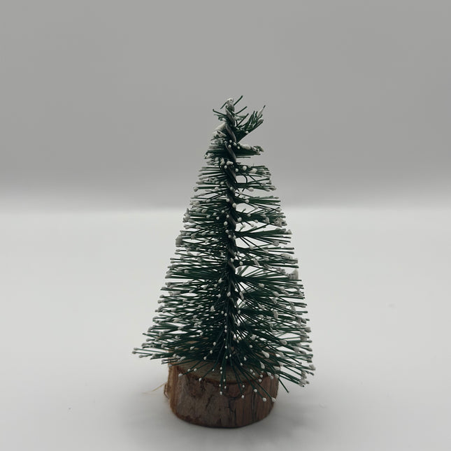 Mini Albero di Natale Effetto Neve su Base in Legno Naturale - 5 Altezze a Scelta