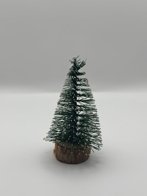 Mini Albero di Natale Effetto Neve su Base in Legno Naturale - 5 Altezze a Scelta