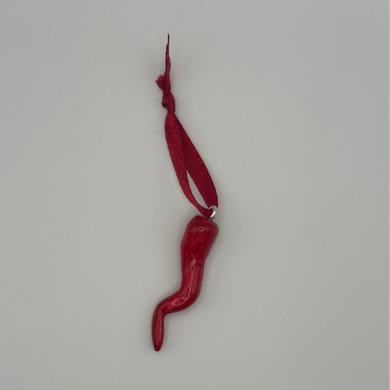 Cornetto Portafortuna Artigianale (Semplice con seta rossa) – Portachiavi Amuleto Fatto a Mano