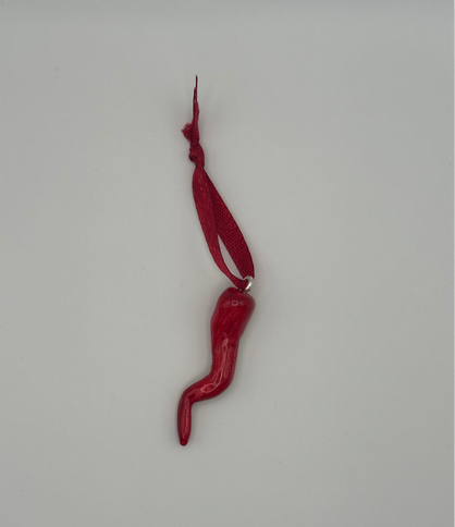 Cornetto Portafortuna Artigianale (Semplice con seta rossa) – Portachiavi Amuleto Fatto a Mano