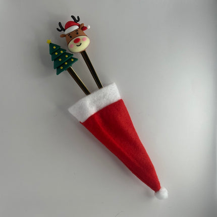 2 Cappellini di Babbo Natale in Feltro - Decorazione Porta Posate o Copri Bottiglia Mini | Natale a Tavola