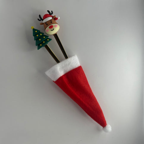 2 Cappellini di Babbo Natale in Feltro - Decorazione Porta Posate o Copri Bottiglia Mini | Natale a Tavola