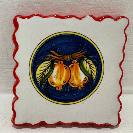 Francobollo Calamitato in Ceramica - Decoro Limoni Dipinto a Mano (6x6 cm)