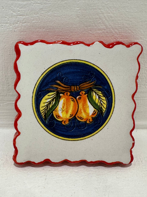 Francobollo Calamitato in Ceramica - Decoro Limoni Dipinto a Mano (6x6 cm)