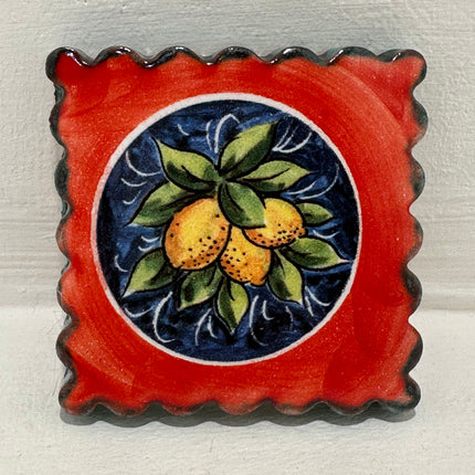 Francobollo Calamitato in Ceramica - Decoro Limoni Dipinto a Mano (6x6 cm)