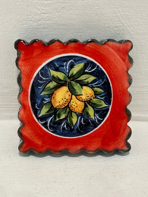 Francobollo Calamitato in Ceramica - Decoro Limoni Dipinto a Mano (6x6 cm)