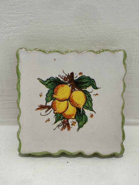 Francobollo Calamitato in Ceramica - Decoro Limoni Dipinto a Mano (6x6 cm)
