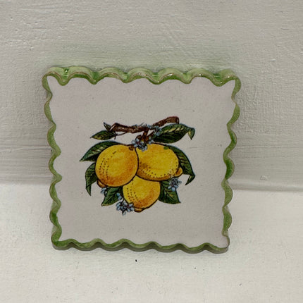 Francobollo Calamitato in Ceramica - Decoro Limoni Dipinto a Mano (6x6 cm)