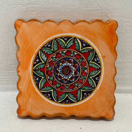 Francobollo Calamitato in Ceramica - Decoro Maioliche Dipinto a Mano (6x6 cm)