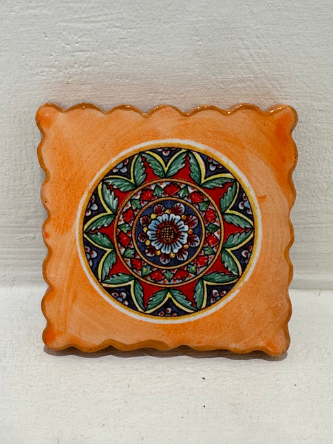Francobollo Calamitato in Ceramica - Decoro Maioliche Dipinto a Mano (6x6 cm)