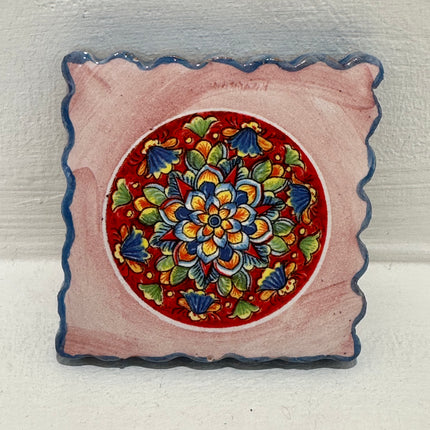 Francobollo Calamitato in Ceramica - Decoro Maioliche Dipinto a Mano (6x6 cm)