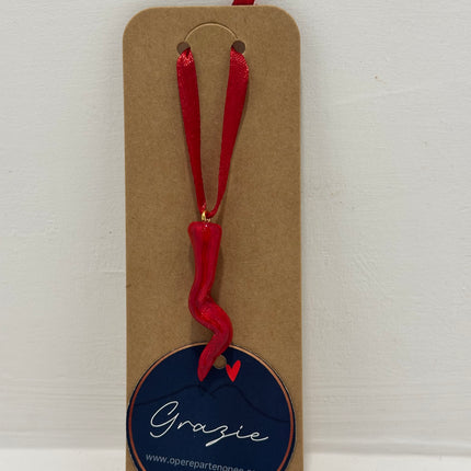 Cornetto Portafortuna Artigianale (Semplice con seta rossa) – Portachiavi Amuleto Fatto a Mano