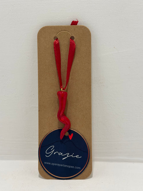 Cornetto Portafortuna Artigianale (Semplice con seta rossa) – Portachiavi Amuleto Fatto a Mano