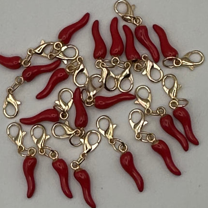 Set 3 Cornicelli Rosso Portafortuna - Ciondolo in Metallo con Gancetto Oro