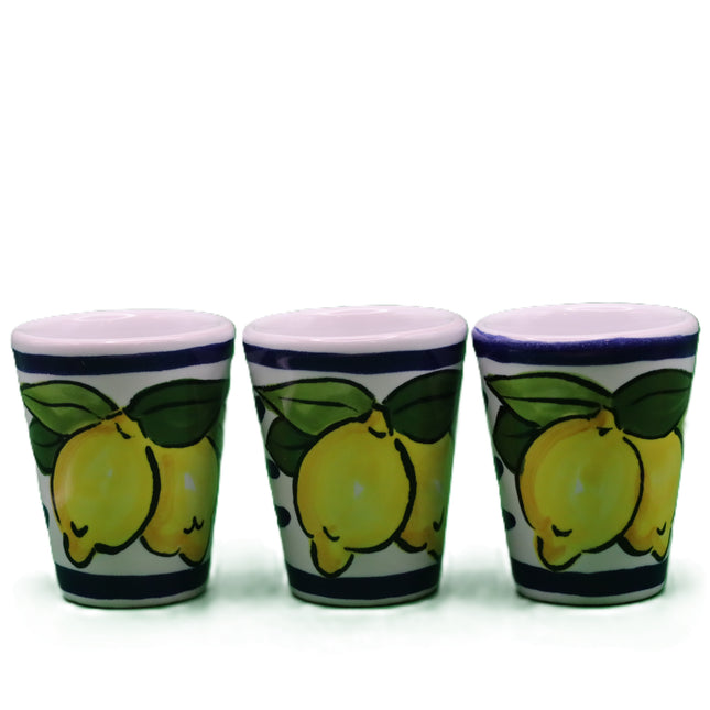Bicchierino in Ceramica con Limoni - Collezione Righe Colorate-idea regalo.