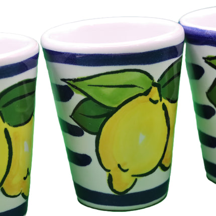 Bicchierino in Ceramica con Limoni - Collezione Righe Colorate-idea regalo.