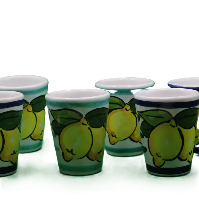 Bicchierino in Ceramica con Limoni - Collezione Righe Colorate-idea regalo.