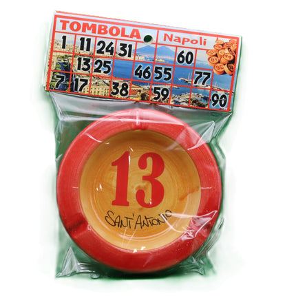 Posacenere in Ceramica Decorata - Numeri Tombola Napoletana e Smorfia - Artigianato Tipico Napoletano - Idea Regalo Napoli