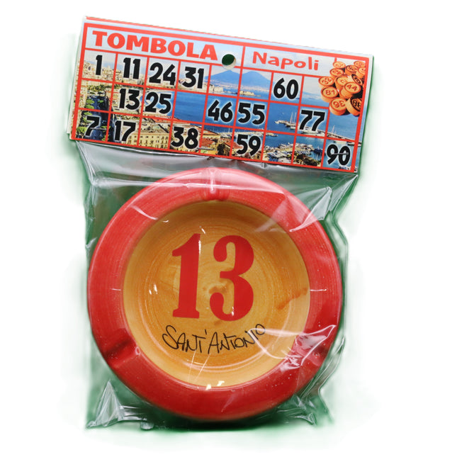 Posacenere in Ceramica Decorata - Numeri Tombola Napoletana e Smorfia - Artigianato Tipico Napoletano - Idea Regalo Napoli