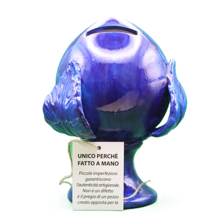 Pumo Pugliese Salvadanaio in Ceramica 17cm - Portafortuna Artigianale Fatto a Mano - Complemento d'Arredo Design Puglia - Idea Regalo Casa Nuova