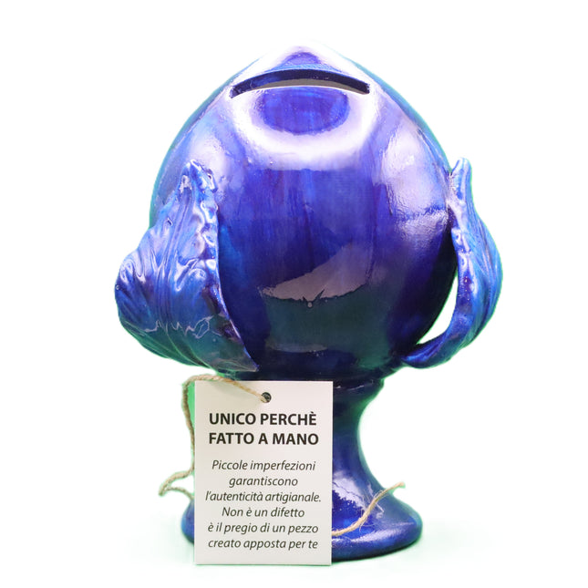 Pumo Pugliese Salvadanaio in Ceramica 17cm - Portafortuna Artigianale Fatto a Mano - Complemento d'Arredo Design Puglia - Idea Regalo Casa Nuova