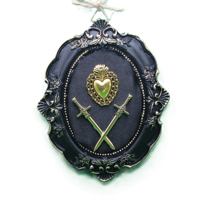 "Sacred Heart" Collection: Handcrafted Silk and Black Wood Plaques