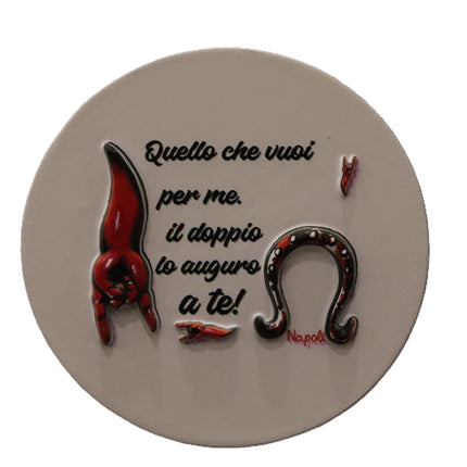 Calamite Napoli in Ceramica - Magneti Pulcinella, Scritte Buon Augurio e Vedute Napoletane - Souvenir Napoletano Fatto a Mano - Regalo Portafortuna
