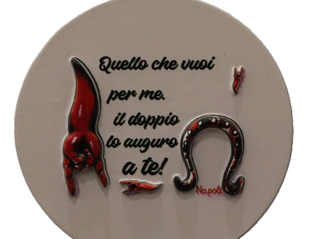 Calamite Napoli in Ceramica - Magneti Pulcinella, Scritte Buon Augurio e Vedute Napoletane - Souvenir Napoletano Fatto a Mano - Regalo Portafortuna