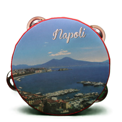 Tamburello Napoletano Artigianale - Decorazione Casa Napoli con Pulcinella o Veduta Napoli - Strumento Musicale Tipico e Souvenir - Regalo Tradizionale