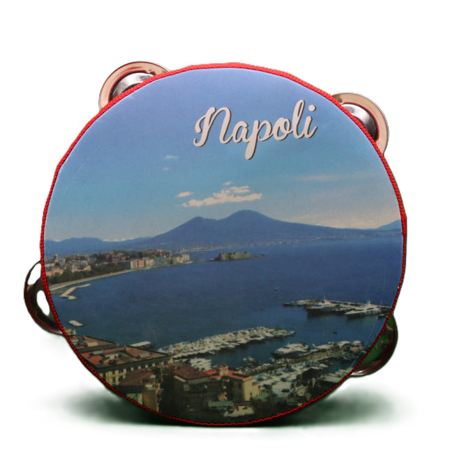 Tamburello Napoletano Artigianale - Decorazione Casa Napoli con Pulcinella o Veduta Napoli - Strumento Musicale Tipico e Souvenir - Regalo Tradizionale