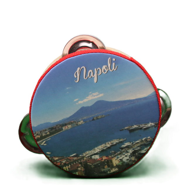 Tamburello Napoletano Artigianale - Decorazione Casa Napoli con Pulcinella o Veduta Napoli - Strumento Musicale Tipico e Souvenir - Regalo Tradizionale