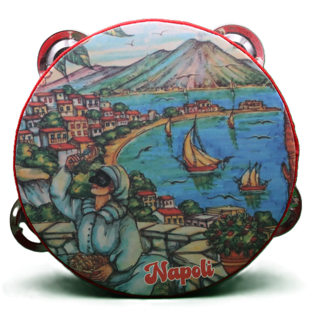 Tamburello Napoletano Artigianale - Decorazione Casa Napoli con Pulcinella o Veduta Napoli - Strumento Musicale Tipico e Souvenir - Regalo Tradizionale