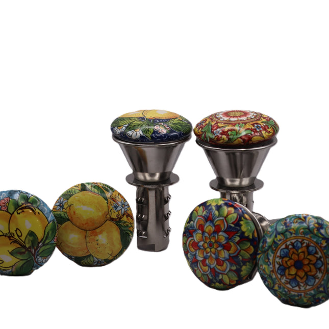 Spremiagrumi Manuale in Acciaio con Pomello in Ceramica Decorata – Design Limoni di Sicilia