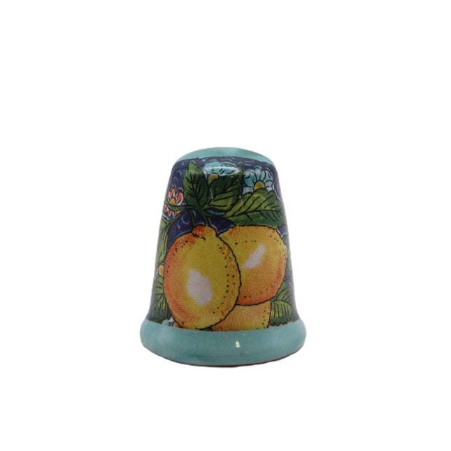 Handmade Ceramic Collectible Thimble – Mediterranean Designs: Lemons and Majolica – Gift for Seamstress and Embroidery
