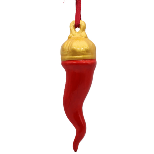 Corno Portafortuna in Ceramica 16 cm – Rosso Scarlatto con Corona Oro Zecchino – Cornetto Napoletano Artigianale Fatto a Mano
