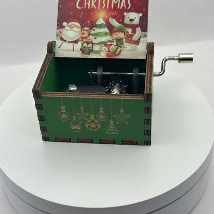 Carillon Natalizio in Legno Verde – Scatola Musicale con Manovella Tema Merry Christmas