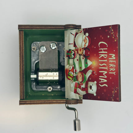Carillon Natalizio in Legno Verde – Scatola Musicale con Manovella Tema Merry Christmas